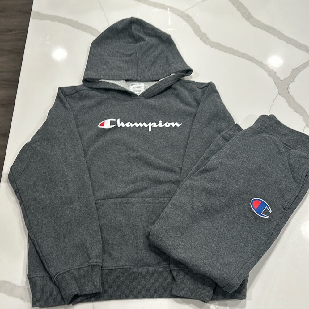 Champion Sweatpants (Size: Boys Large) & Sweatshirt (Size Boys XL) Set, Gray